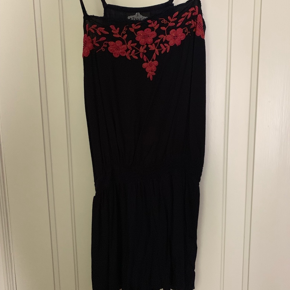 Embroidered navy romper